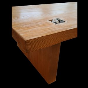 Sea to shore - a coffee table in ash with textured top and inset boxes with sand and pebbles corner detail