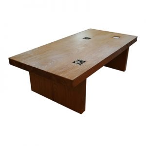 Sea to shore - a coffee table in ash with textured top and inset boxes with sand and pebbles